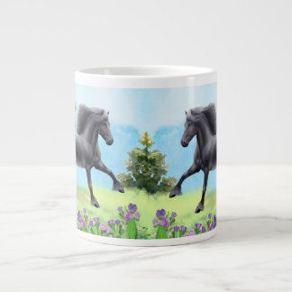 Galloping Black Friesian Horse Large Coffee Mug