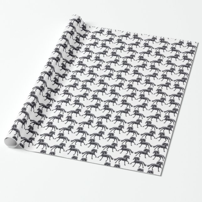 Galloping Black Friesian Horse Wrapping Paper (Unrolled)