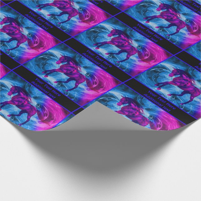 Galloping Black Horse Fantasy Personalised Wrapping Paper (Corner)