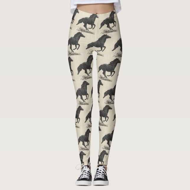 Galloping Black Horse Leggings (Front)