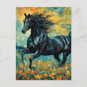 Galloping Black Stallion Postcard