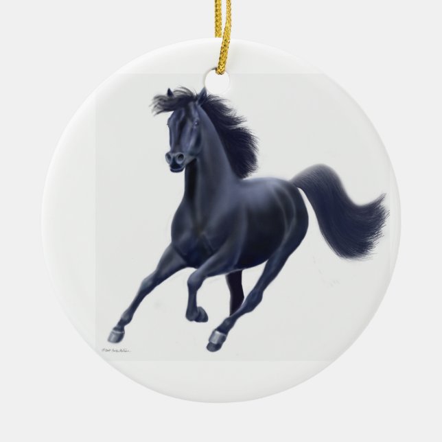 Galloping Black Thoroughbred Horse Ornament (Front)