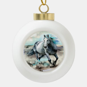 Galloping Draught Horse Watercolour Ceramic Ball Christmas Ornament