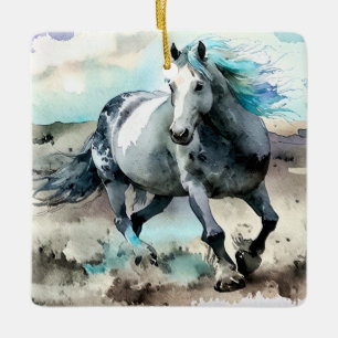 Galloping Draught Horse Watercolour Ceramic Ornament