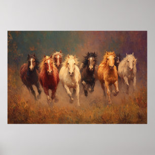 Galloping Freedom Horses in Motion Art Poster
