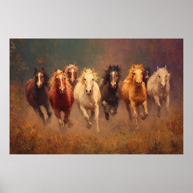 Galloping Freedom Horses in Motion Art Poster (Front)