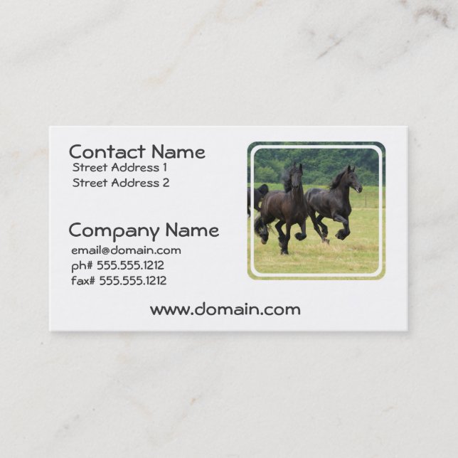 Galloping Friesian Horses Business Cards (Front)