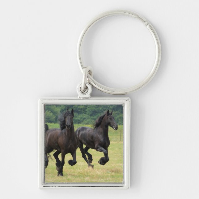 Galloping Friesian Horses Keychain (Front)
