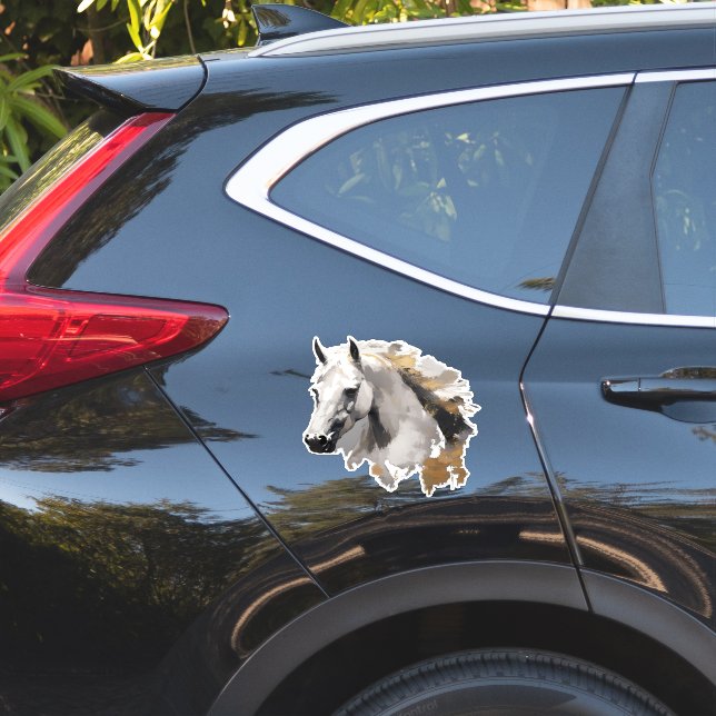 Galloping Grace White Horse Art (Car Side)