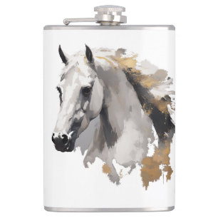 Galloping Grace White Horse Art Hip Flask