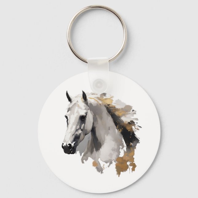Galloping Grace White Horse Art Key Ring (Front)