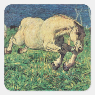 Galloping Horse by Giovanni Segantini, Vintage Art Square Sticker