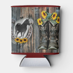 Galloping Horse Cowboy Boots Horseshoe Sunflowers Can Cooler