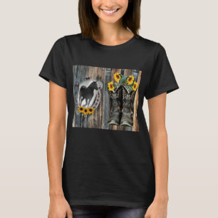 Galloping Horse Cowboy Boots Horseshoe Sunflowers T-Shirt