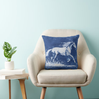 Galloping Horse Cyanotype Style Cushion