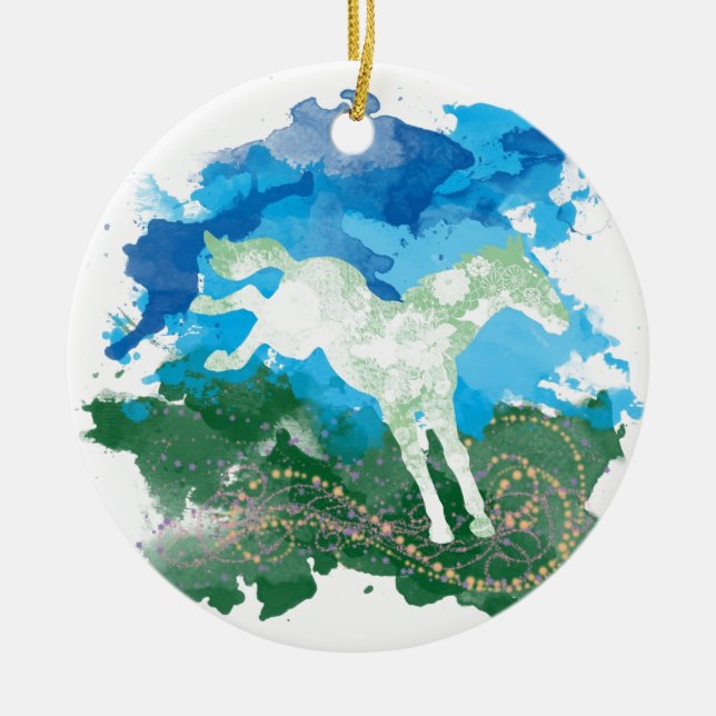 Galloping horse design ceramic ornament (Front)