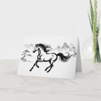Galloping Horse Sumi-E Ink | Art Greeting Card