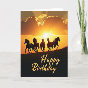 Galloping Horse Sunset Birthday Card