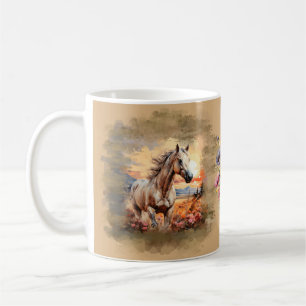 Galloping Horse Sunset Wildflower Mug Tan