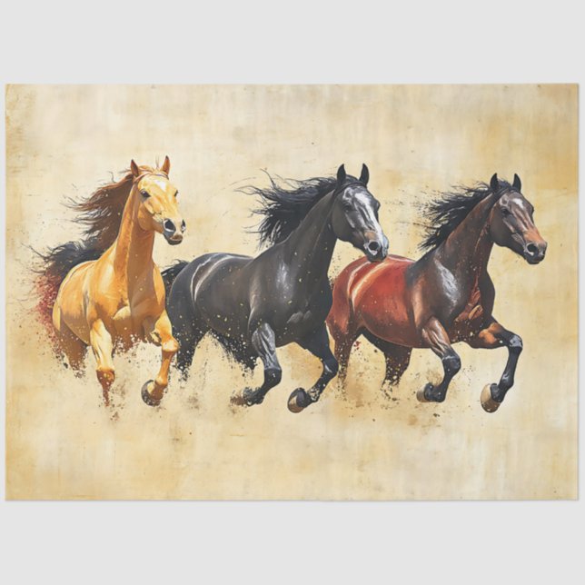 Galloping Horse Trio Decoupage Tissue Paper (Front)