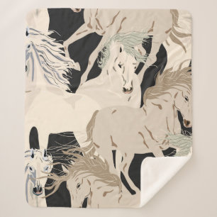 Galloping horse vintage seamless pattern. Square b Sherpa Blanket
