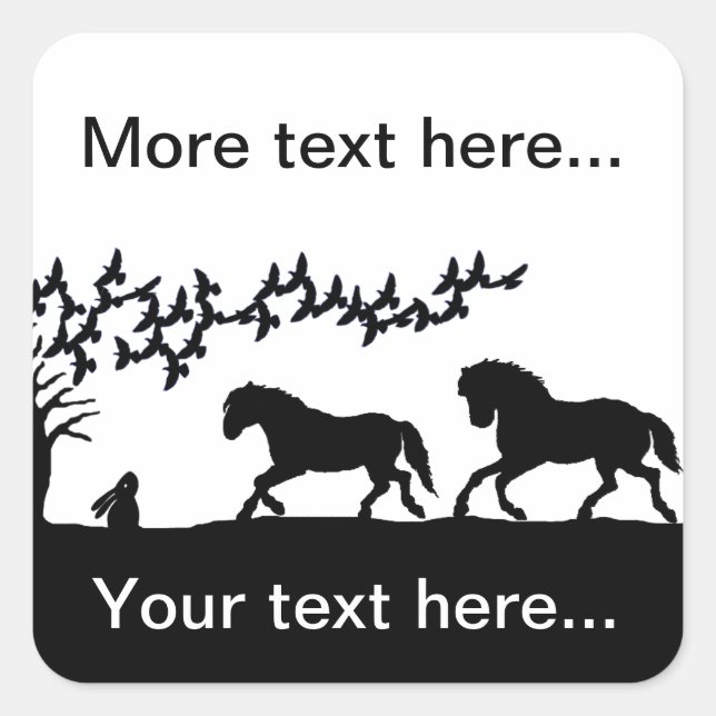 Galloping horses in a country scene square sticker (Front)