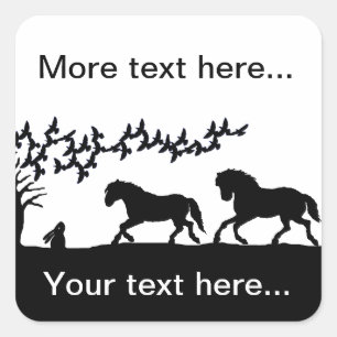 Galloping horses in a country scene square sticker