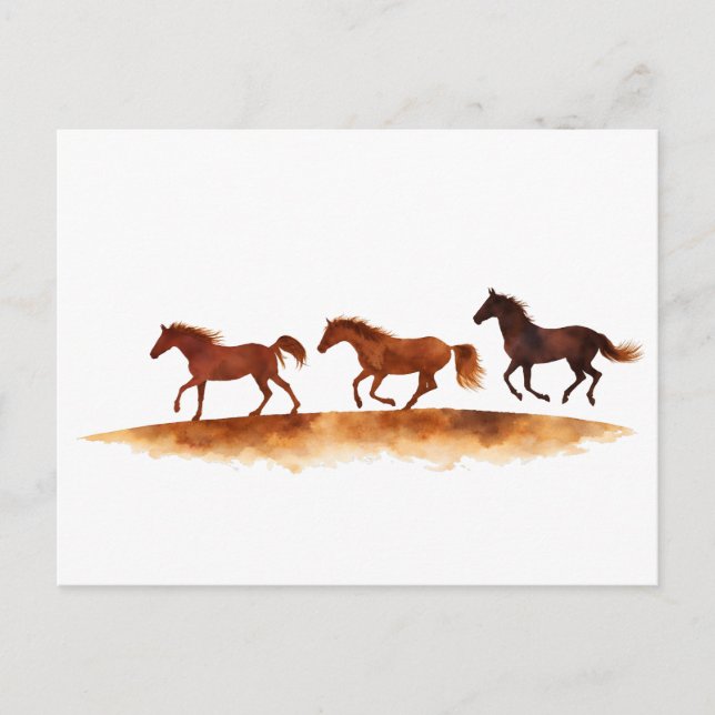 Galloping Horses on Watercolor Plain Postcard (Front)