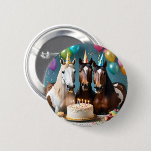 Galloping into Fun: A Horse Birthday Celebration 6 Cm Round Badge
