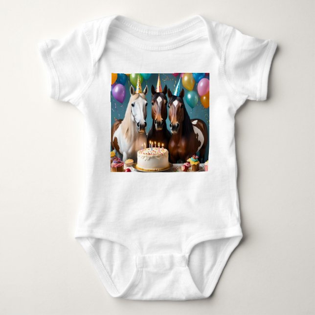 Galloping into Fun: A Horse Birthday Celebration Baby Bodysuit (Front)