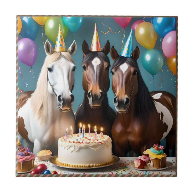 Galloping into Fun: A Horse Birthday Celebration Ceramic Tile (Front)