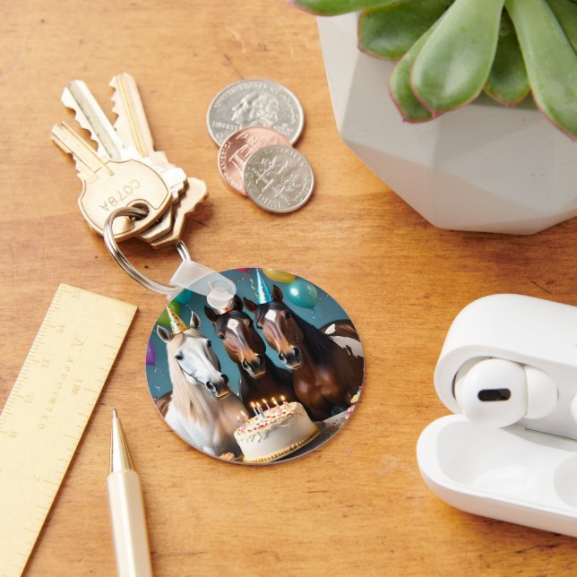Galloping into Fun: A Horse Birthday Celebration Key Ring (Desk)