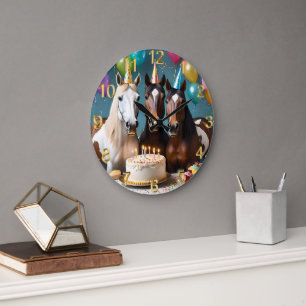 Galloping into Fun: A Horse Birthday Celebration Large Clock