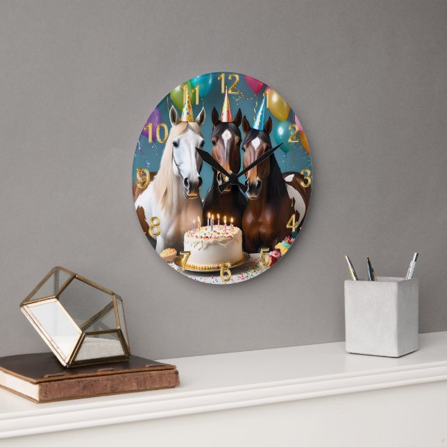 Galloping into Fun: A Horse Birthday Celebration Large Clock (Office)