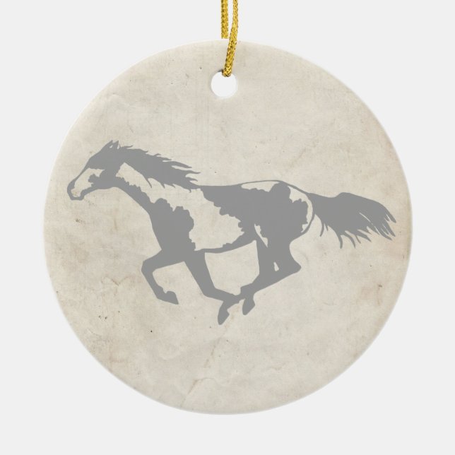 Galloping Paint Horse Ceramic Tree Decoration (Front)
