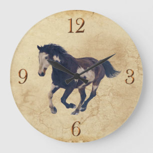 Galloping Pinto American Paint Stallion Horse Large Clock