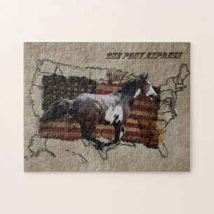 Galloping Pinto Paint USA Pony Express Horse Jigsaw Puzzle