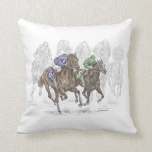 Galloping Race Horses Cushion