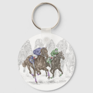 Galloping Race Horses Key Ring
