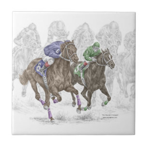 Galloping Race Horses Tile