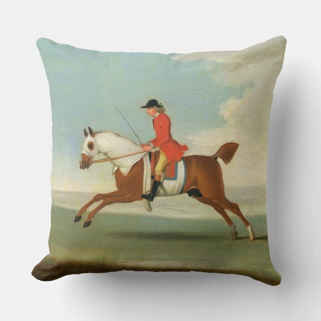 Galloping Racehorse and mounted Jockey in Red (oil Cushion (Front)