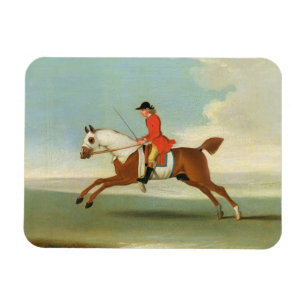 Galloping Racehorse and mounted Jockey in Red (oil Magnet