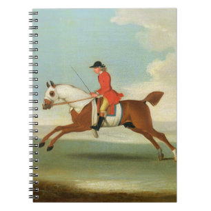 Galloping Racehorse and mounted Jockey in Red (oil Notebook