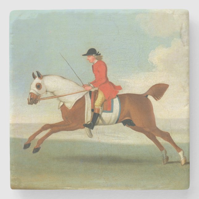 Galloping Racehorse and mounted Jockey in Red (oil Stone Coaster (Front)
