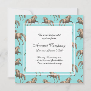 Galloping Spanish Stallions Aqua Background Invitation