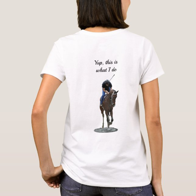 Galloping Thoroughbred Horse And Rider B T-Shirt (Back)