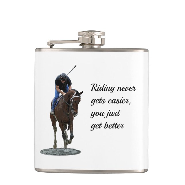 Galloping Thoroughbred Horse And Rider Drink Flask (Front)