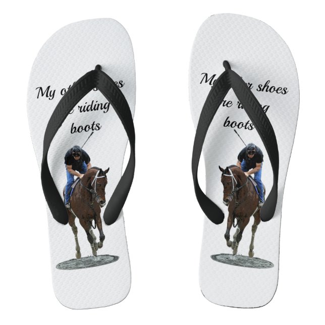 Galloping Thoroughbred Horse And Rider Flip Flops (Footbed)