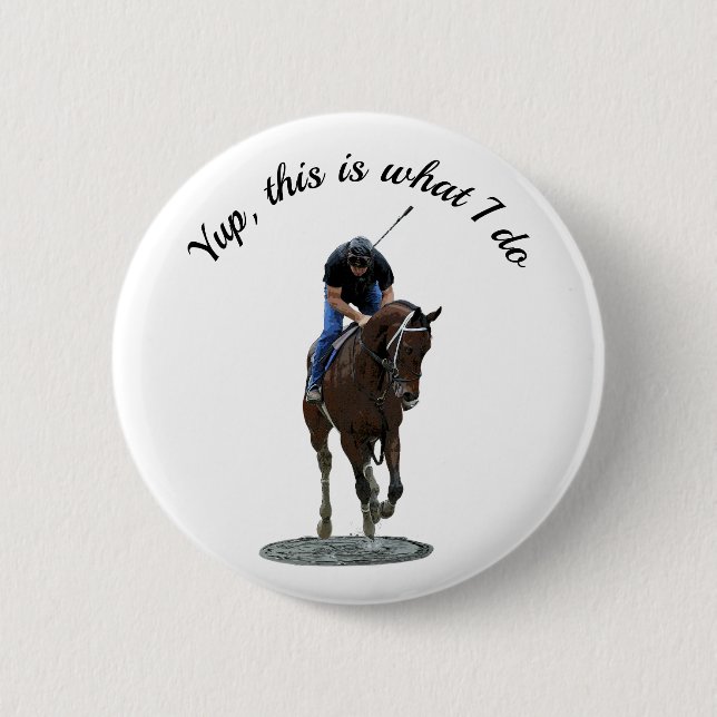 Galloping Thoroughbred Horse And Rider Pin Button (Front)