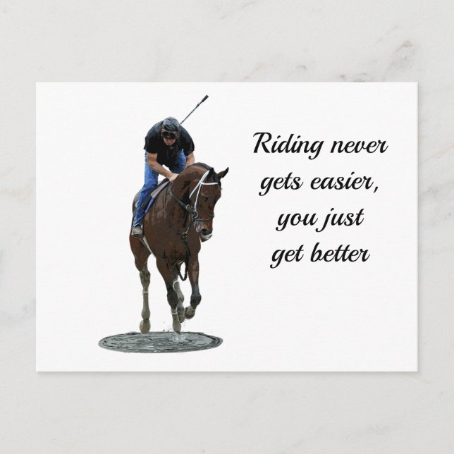 Galloping Thoroughbred Horse And Rider Postcard (Front)